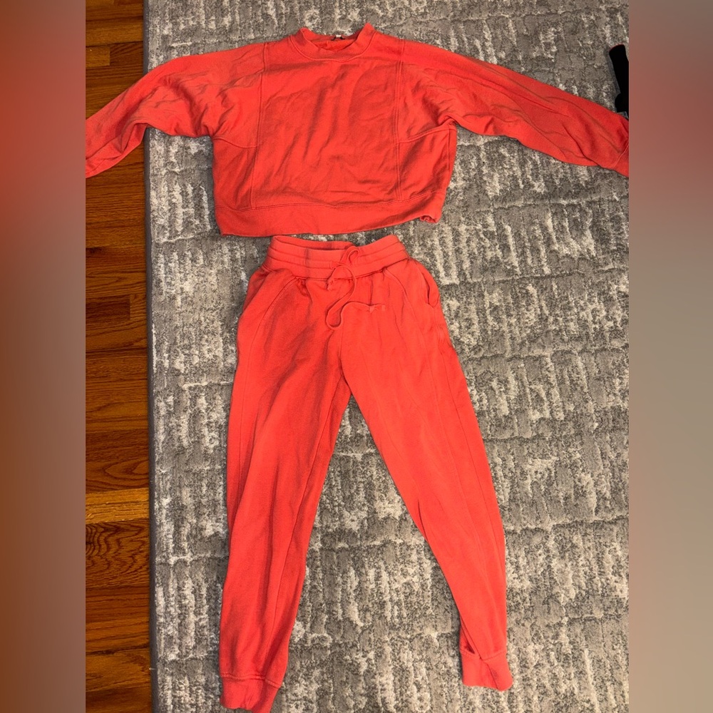 Z Supply Coral Red Crop Sweatshirt and Jogger Set